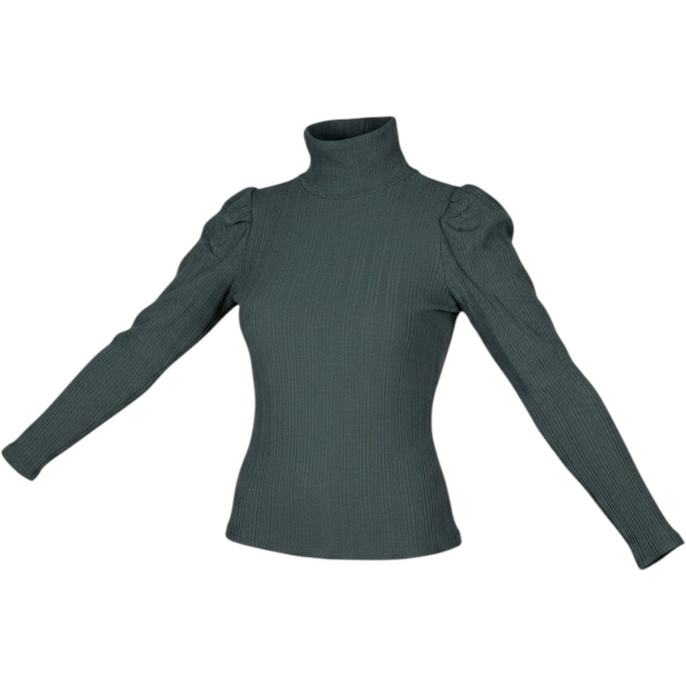 Candace Cameron‎ Bure Women XS Dark Green Ribbed Puff Sleeve Turtleneck Top